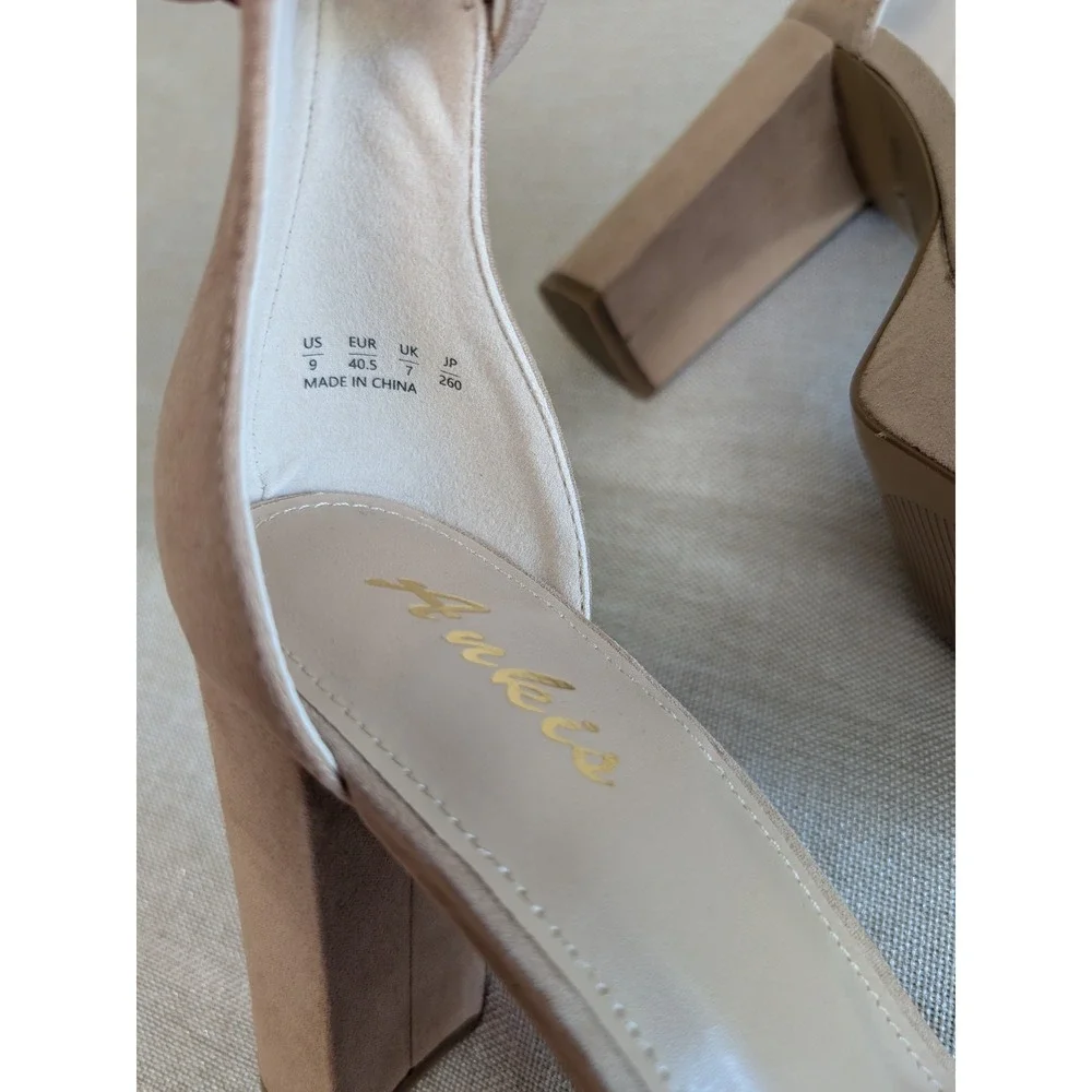 Ankis Platform Sandals Womens‎ Size 9 Nude Tan New Block Heel Ankle Strap Suede